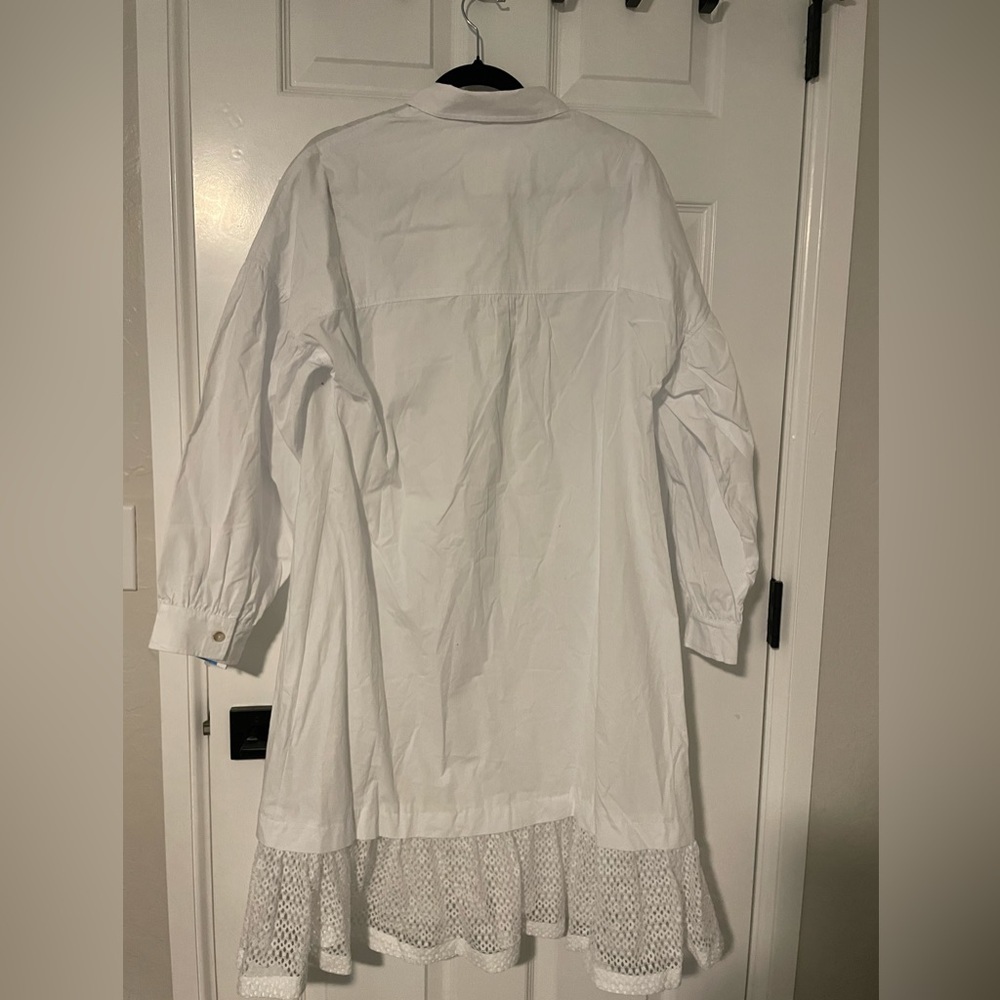 Anthropologie Women's White Maeve Lace-Hem Smock Mini Shirt Dress L Size‎ NWT - Picture 8 of 8